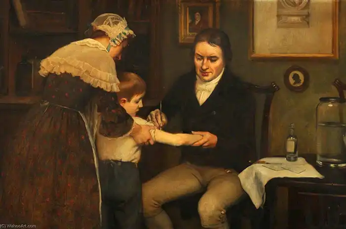 Edward Jenner administrando la primera inmunización a James Phipps