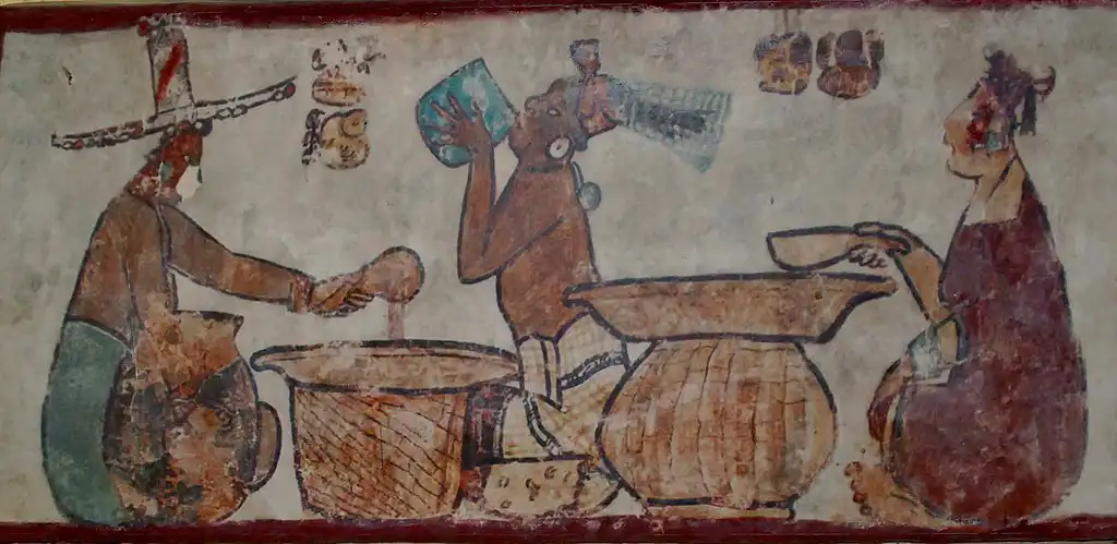 Ceremonia del maíz en mural de Calakmul.